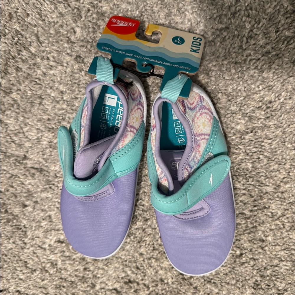 Speedo Surfwalker Purple & Teal Velcro Size Large 9-10 Toddler Girl Water Shoes